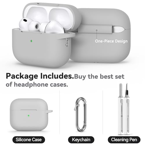 Image of Ljusmicker for AirPods Pro 3 Case 2025 with Cleaner Kit,Light Grey | Soft Silicone Protective Cover for Apple AirPod Pro 3rd Generation Case with Keychain for Women Men,Shockproof