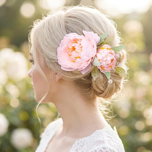 Pinza para cabello con flor rosa de tela vintage miniatura 4