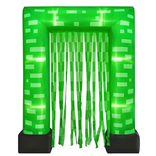 67FT Giant Pixel Inflatable Arch Green Inflatable Party Arch with LED Lights & Blower Blow Up Pixel Arch with Stakes & Ropes for Game Parties Birthday Outdoor Indoor Decorations