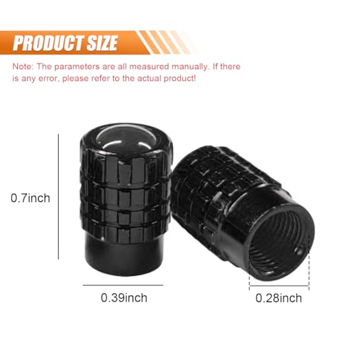 4PCS Car Tire Valve Stem Caps, Heavy Duty Leak-Proof Auto Tire Valve Caps with Rubber Seal, Aluminum Alloy Wheel Valve Stem Covers, Universal Car Accessories for Car Truck SUV Motorcycle Bike (Black) - Thumbnail 2