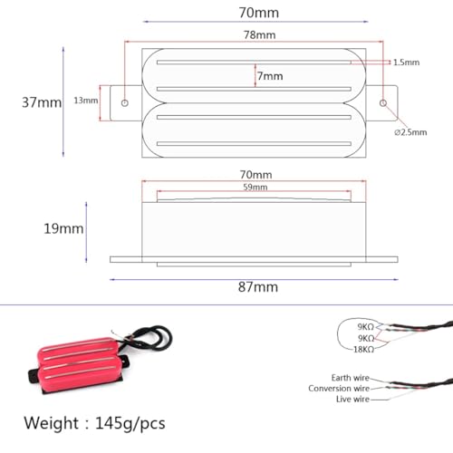 Micro manche double bobinage hot rail YARNOW rouge alnico guitare - 3