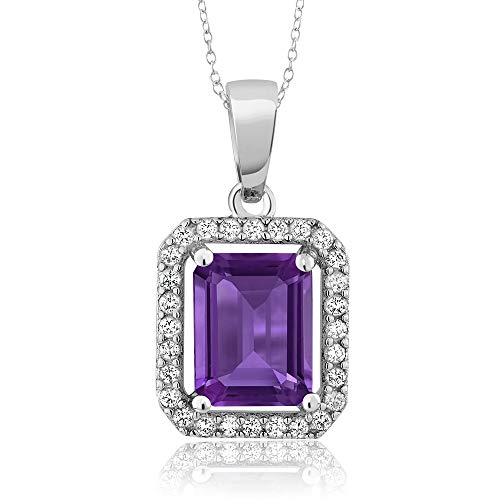 Gem Stone King 925 Sterling Silver Purple Amethyst Pendant Necklace For Women (2.61 Cttw, Gemstone Birthstone, Emerald Cut with 18 Inch Silver Chain)