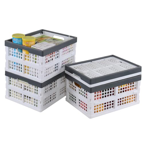 Esdiplot Pacote com 4 caixas dobráveis de plástico, caixa dobrável empilhável de 15 L