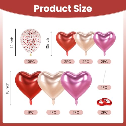 Image of Pink Red Gold Heart Balloons Party Decorations, Heart Shaped Foil and Latex Balloon Decorations Set for Girls Women Anniversary, Valentines, Wedding, Engagement, Baby Shower, Birthday Party Supplies