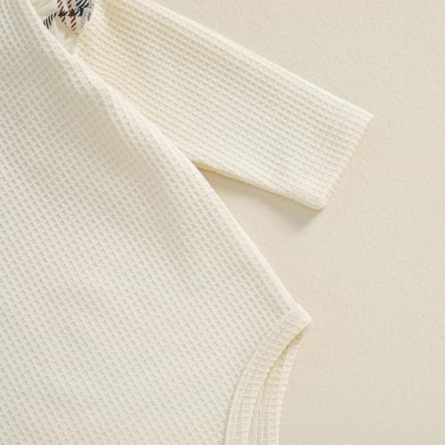 3PCS Infant Baby Girls Ruffles Long Sleeves Knit Romper + A-Line Plaid Skirt + Plaid Beret Hat Sets4