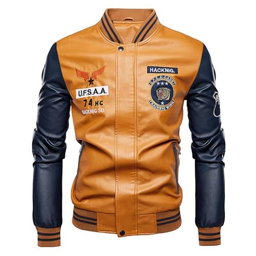chuida Men's Faux Leather Bomber Jacket Leather Jacket Stand Collar Lightweight leather jacket Motorcycle PU Jacket2
