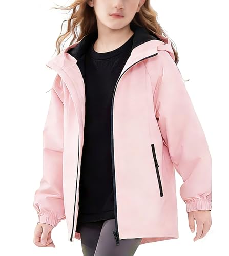 Image of Boys Girls Rain Jackets Waterproof Hooded Fleece Raincoats Lightweight Windbreakers for Kids