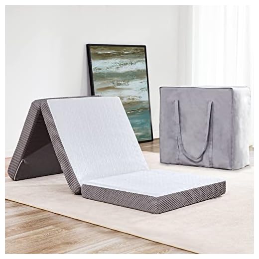 Kingfun Memory Foam Folding Mattress, 4 Inch Gel-Infused Breathable Tri-fold Mattress Topper with Bamboo Cover, Soft Foldable Portable Floor Guest Bed (Single)