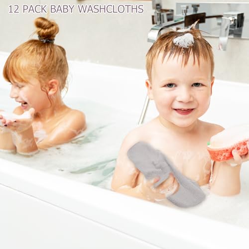 Image of 12 Pack Baby Washcloths 100% Cotton - Small Terry Wash Cloths 8 inch x 8 inch Soft Face Washcloth for Hand Body Sensitive Skin Thin Absorbent Wipes for Newborns Infant
