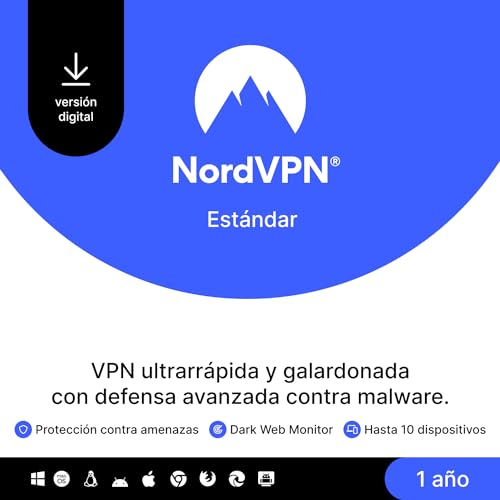 NordVPN Estándar, 10 dispositivos, 1 Año, VPN y Ciberseguridad, Código Digital