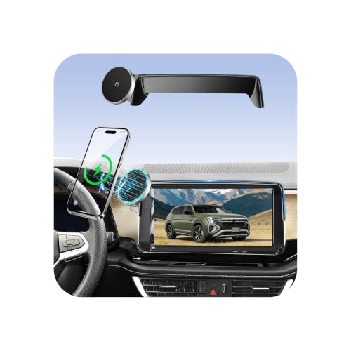 Image of Magnetic Phone Holder for Volkswagen Atlas (2024 2025 2026, 12inch) / VW Altas Cross Sport, 15W Wireless Car Charger for iPhone & Samsung, 360 & Hands Free, with Storage Box, New Car Accessories