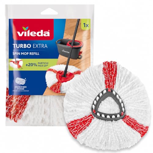 Vileda Recambio Turbo,Compatible con Todos los Sistemas Turbo de Vileda, Rendimiento Extra Apto para Todo Tipo de Suelos Duros,Elimina el 99% de Las bacterias Solo con Agua,1 Unidad Paquete de 1