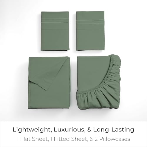 Image of Mellanni King Sheets Set - 4 PC Iconic Collection Bedding | Hotel Luxury, Extra Soft, Cooling Bed Sheets - Wrinkle, Fade, Stain Resistant (King, Sage)