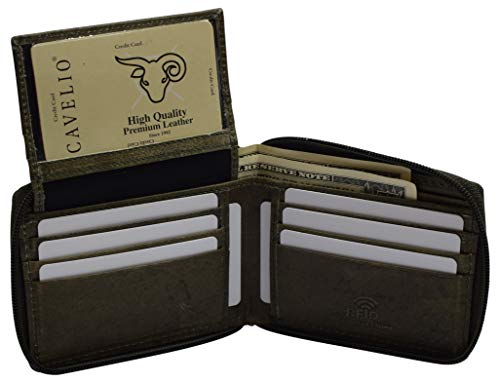 Mens RFID Blocking Wallets Zipper Leather Wallet for Men Bifold RFID Card Holder USA (Green)2