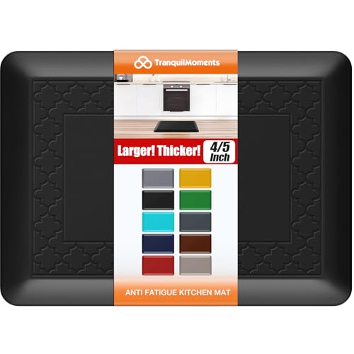TranquilMoments 4/5 Inch Thicker Kitchen Mats for Floor Non-Slip Anti Fatigue Comfort Mat Waterproof Kitchen Rug for Sink, Office,Home Stain Resistant Standing Desk Rugs-17.3"x 24", Black