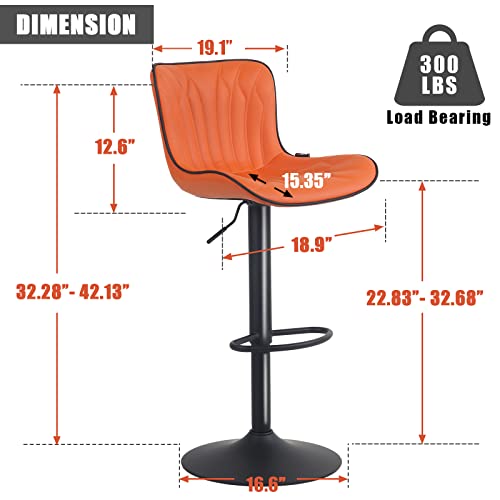Image of Bar Stools Set of 6 Modern Kitchen Counter Chairs Swivel Barstools Orange | Faux leather upholstered island chairs with high backs & metal base. Adjustable Height, easy to clean & load 300 lbs