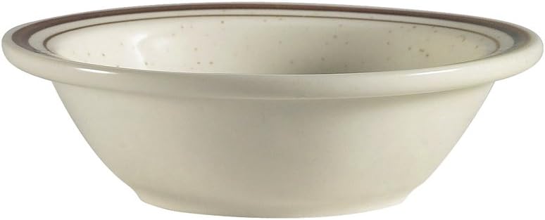 CAC China AZ-11 Arizona 4-3/4-Inch 5-Ounce Brown Rim Brown Speckled American White Stoneware Fruit Bowl, Box of 36