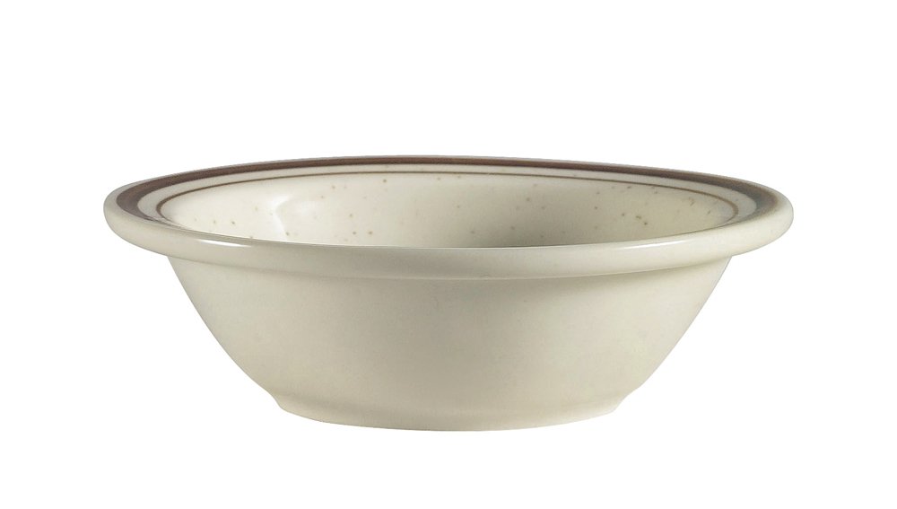 CAC China AZ-11 Arizona 4-3/4-Inch 5-Ounce Brown Rim Brown Speckled American White Stoneware Fruit Bowl, Box of 36