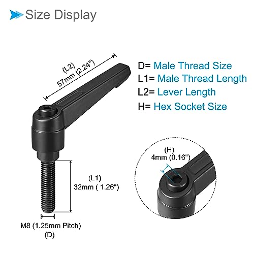 Image of Clamping Lever Handles, M8 x 32mm Male Thread, Adjustable Quick Release Locking Rotating Bolt Knobs Black - (Applications: for Lathe Machinery), 5-Pieces