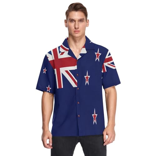 Chemise hawaïenne manches courtes Nouvelle-Zélande homme bleu imprimé exotique boutonnée
