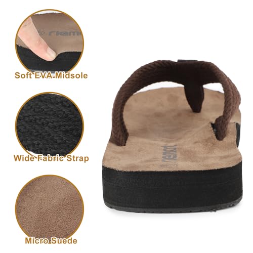 riemot Mens Flip-Flops Arch Support Classical Thongs Sandals Summer Suede 3 Point Beach Flip Flop Comfort Cushioned Slippers for Swimming Pool Home Travel US9/143