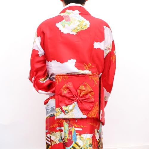 Kimono Japonés Tradicional Rojo para Mujer Vestido de Seda Imitada 7