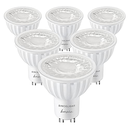 SINCELIGHT GU10 Bombilla LED 60° Reflector, 6W, RA≈92, Blanco Neutral 4000K, No regulable, 550 Lúmenes Equivalente a 50W Halógeno, Paquete de 6 Cover