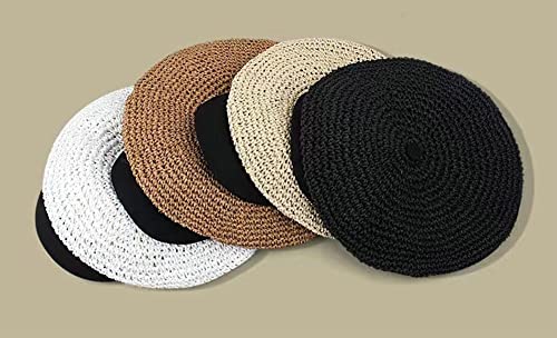 Women Newsboy Cap Straw Woven Berets Sun Hat Stylish Fishing Hat Casual Summer Khaki #TOP7