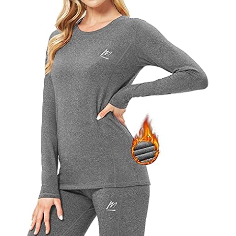 MeetHoo Thermal Underwear for Women, Winter Warm Base Layer Compression Set, Fleece Lined Long Johns Running Skiing Gray Cover