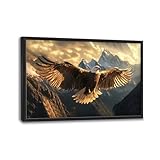 Large Eagle Wall Art for Living Room, Bald Eagle Nature Mountain Canvas Oversized Wall Decor Framed Pictures Painting Print Artwork for Bedroom Office 36' L x 24' W
