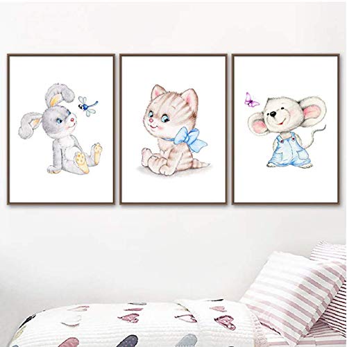 Peinture petit éléphant mignon pour chambre bébé - Décoration murale poétique en toile 50x70