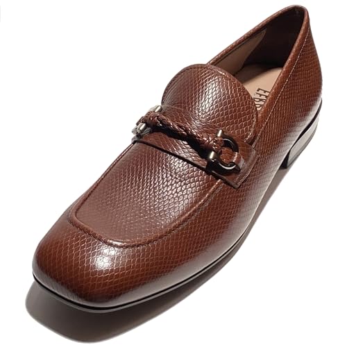 Gancini Brown Pebbled Leather Pago Men's Dress Strap Loafers (Salvatore