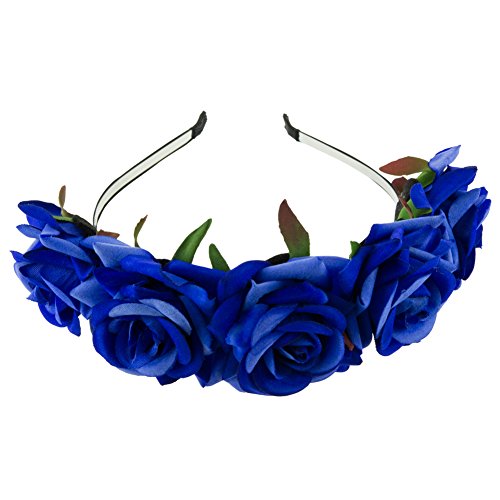 CHUANGLI Bride Rose Flower Crown Wedding Headband Hairband Floral Headpiece Royal Blue