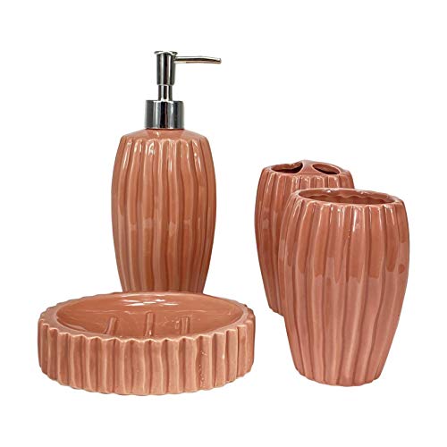 Homevibes Juego De Accesorios para Baño, Set De Baño De Cerámica, Juego De Baño Completo, 4 Piezas, Compuesto por Jabonera, Dispensador De Jabon, Porta Cepillo y Vaso (Naranja)