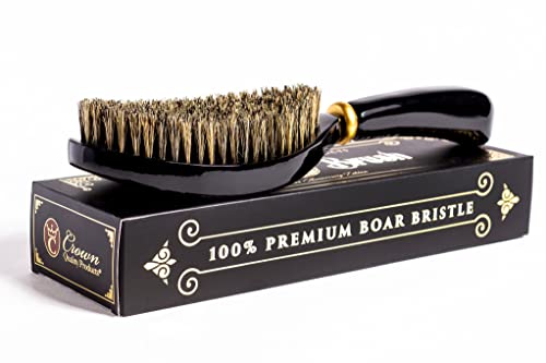 King Brush - Xl Size - Jet Black And Gold - Medium - Luxury Grade Boar Bristles - High Gloss Lacquer Finish - Gold Engraved Logo - By Crown Quality Products #TOP22
