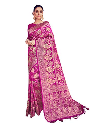 Sarees for Women Banarasi Art Silk Woven Saree || Indian Wedding Gift Sari with Unstitched Blouse Pink