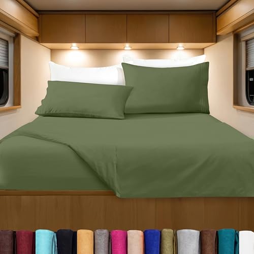 Image of Elegant Comfort Luxurious 1500 Premium Hotel Quality Microfiber Three Line Embroidered Softest 4-Piece Bed Sheet Set, Wrinkle and Fade Resistant, RV Short Queen, Green