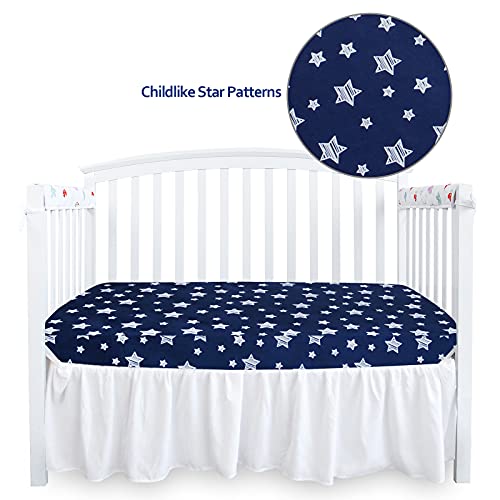 Baby Crib Sheets, Crib Sheets For Boys Girls, Baby Crib Fitted Sheet Snug Fit For Crib Mattress, Silky Soft Microfiber 52'' X 28'' Crib Sheet Fits Standard Size Crib, Navy Star #TOP5
