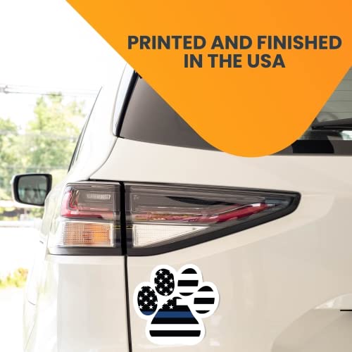 Image of Thin Blue Line Pawprint Car Magnet 5 Inch, Dog Lover Gift | Heavy duty magnetic decal for car, truck, SUV or fridge, full color UV printed