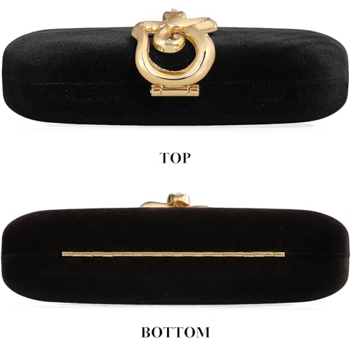 Image of Velvet Evening Clutch Purse for Women-Snake Clasp Formal Handbag,Hard Shell Design Bag for Weddings, Parties, Prom&Special Occasions(Black)