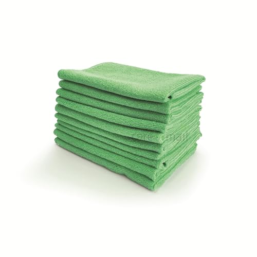 Image of carebymail Microfibre Cleaning Cloth, Pack of 10, Large Size: 40x40cm | Soft Premium Heavy Weight Washable Cloth Duster for Kitchen, Home, Bathrooms, Surfaces, Mirrors, Car, Motorbike (Green)