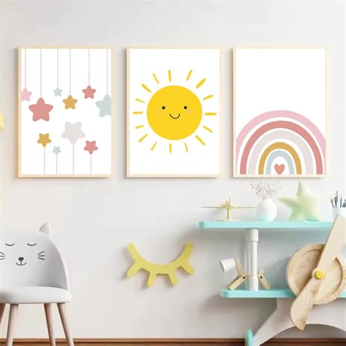 Cuadros abstractos de dibujos animados con sol y arcoíris 50x70cm 3 piezas sin marco 2
