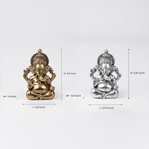 Image of Artarium Brass Vighnaharta Lord Ganesha Statue Car Dashboard (Height 3.5inch), Small Ganpati ji Murti for Car Accessories, Home Decor, Office Gifting and Pooja Room - Gold Finish