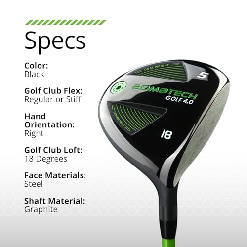 BombTech Golf - 5 Wood (Regular) - Wood for The Fairway - Balanced and Easy to Hit Golf Wood - 18 Degrees