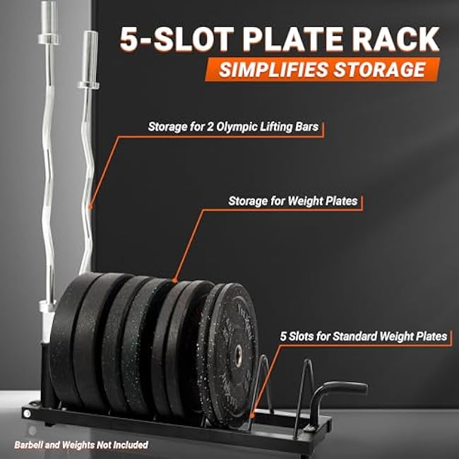 Yes4All 6 Pegs & 4 Barbell Storage Racks Load Up to 1190 LBS - Wall Mounted Weight Plate Tree & Barbell Holder