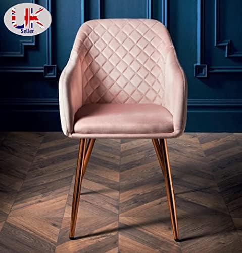spot on dealz® Accent Chair Velvet Dining Chairs Side Armchair Living Room Armchairs Comfortable Sofa Cushion Lounge Chair Gold Metal Legs Occasional Furniture Blush