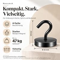 Neosmuk Magnethaken Schwarz,47kg Magnet Haken Extra Stark für Spind Organizer,Neodym Magnete,Haken Magnetisch Sehr Stark für Werkstatteinrichtung,Heckzelt,Grill,Kleiderhaken – Ansicht 3