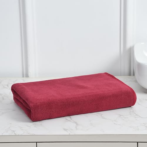 Image of Cotton Bolls Microfiber Large Bath Towel Quick Dry Super Soft Higly Absorbent Lint Free Towel for Bath for Men and Women, Travel, Gym, Beach, Pool, Yoga (70x140 CM) - Maroon