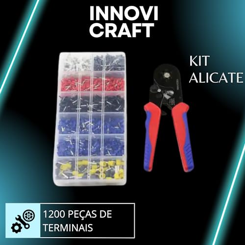Alicate Crimpar Prensa Terminal Ilhos Tubolar 0,25 Até 10mm² + Kit com 1200 Terminais Tubulares Ilhó