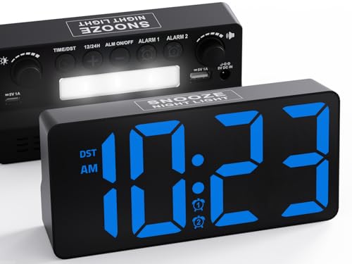 MINORZ Digitaler Wecker mit Nachtlicht, 7-Stufen Lautstärke (70-120 dB), Dual Alarm, Snooze, Große Zahlen, 12/24HR DST, Type-C/USB-Ladeanschluss...